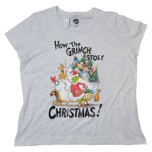 NWT How The Grinch Stole Christmas Light Heathered Gray Tee Plus Size XXL